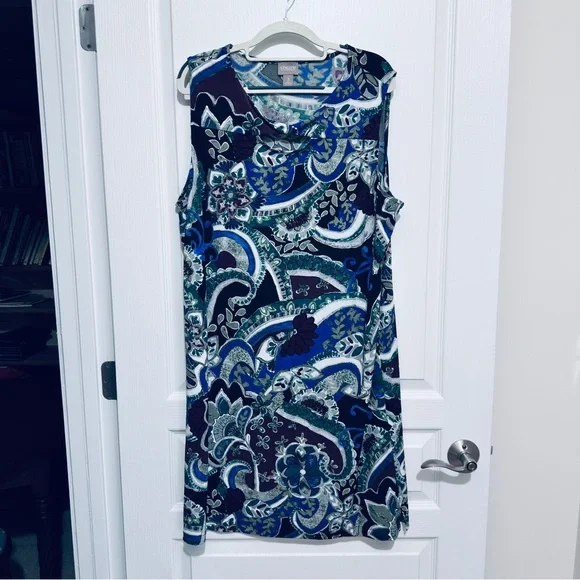 NWOT Chico’s Sleeveless Paisley Print Shift Dress Blue Green Stretch Size 3 - Picture 10 of 15